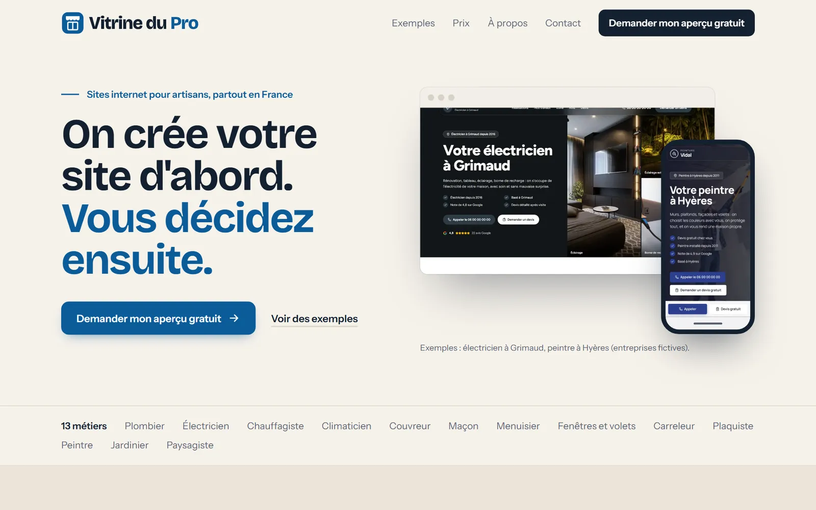 Le site vitrinedupro.fr