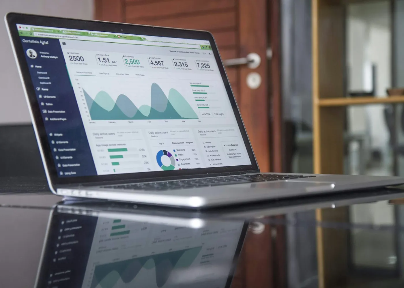 Tableau de bord analytique affiché sur un ordinateur portable